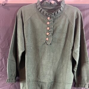 Women’s Vintage Style Green Ruffle Collar Sweater Henley Button Knit Cottagecore